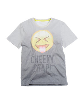 Cheeky Chap Slogan Emoji Print T-Shirt (5-14 Years) Image 2 of 3