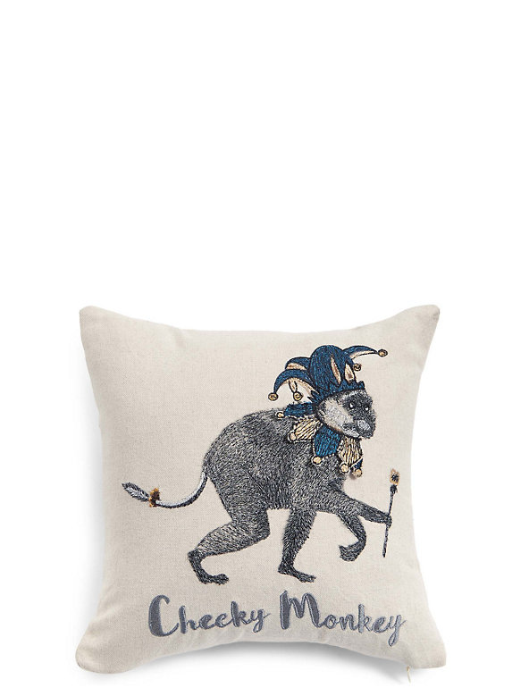 Cheeky Monkey Embroidered Cushion Image 1 of 2