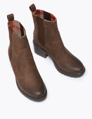 mixed check block heel cleated biker boot