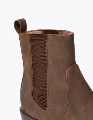 mixed check block heel cleated biker boot