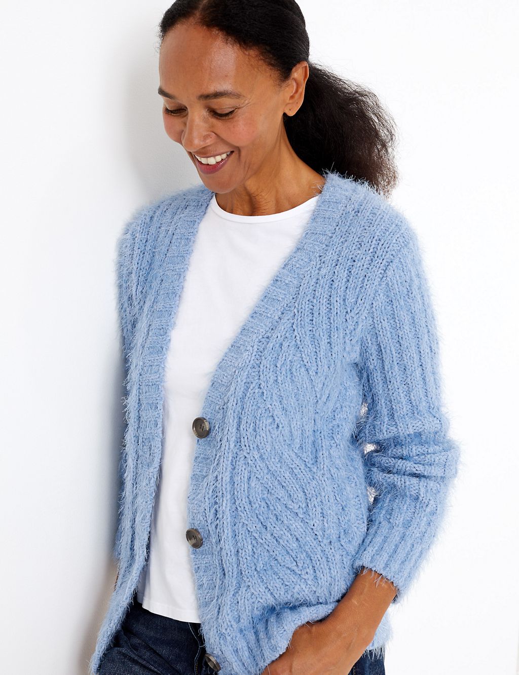 Chenille Cable Knit V-Neck Cardigan 3 of 5