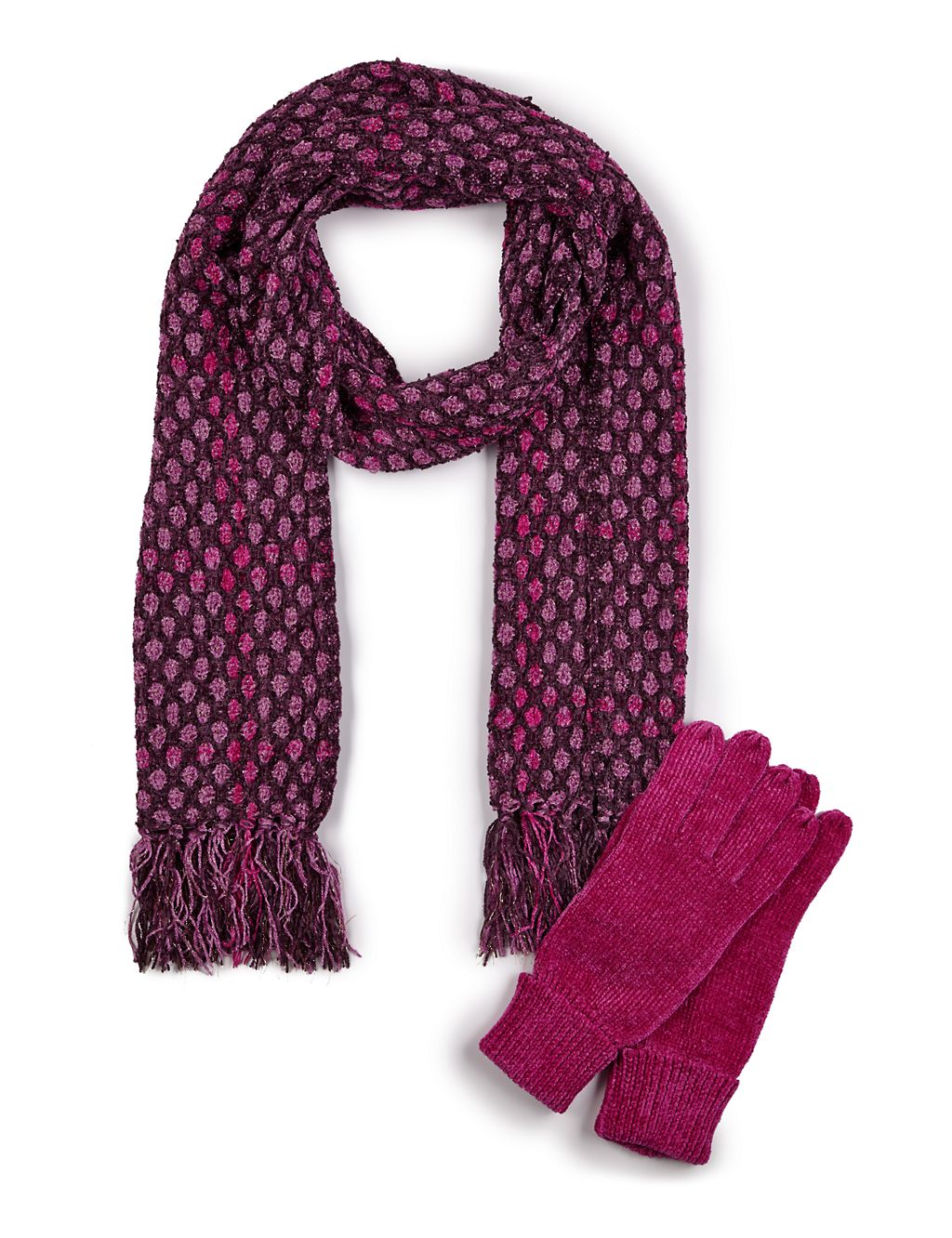 Chenille Checked Scarf & Gloves Set 3 of 3