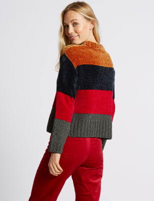 Chenille Colour Block Round Neck Jumper | M&S Collection | M&S