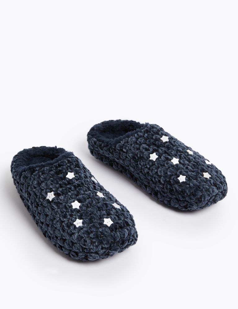 Chenille Star Trim Mule Slippers 2 of 4