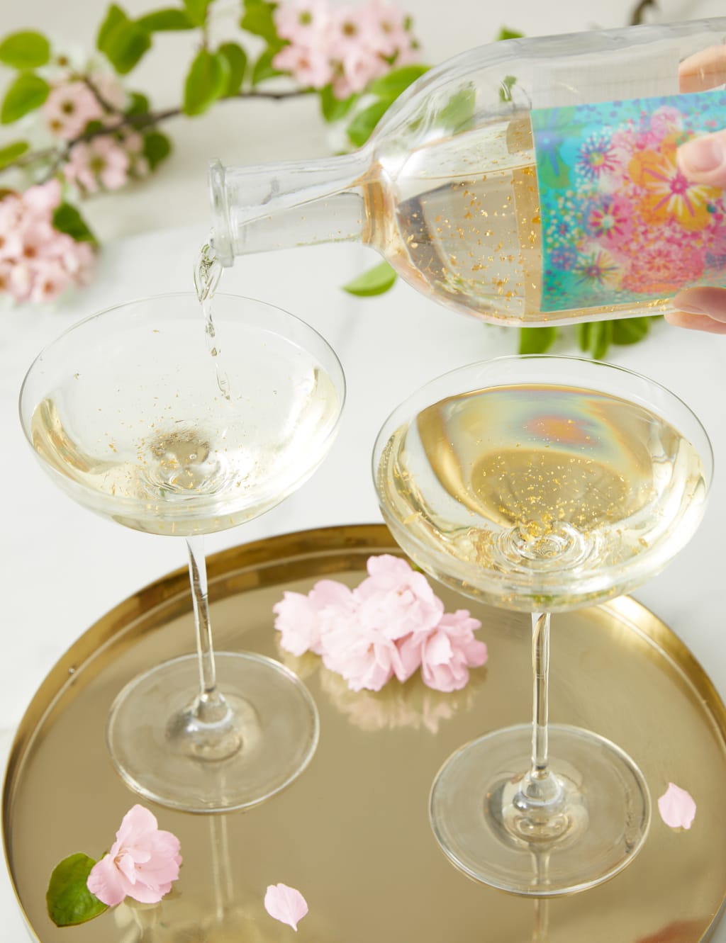 Cherry Blossom Glitter Gin Globe & Prosecco Gift M&S