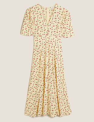 Cherry Print Button Detail Midi Tea Dress – M&S X GHOST