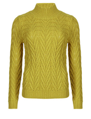 Cheveron Stitch Polo Neck Jumper with Wool Image 2 of 4