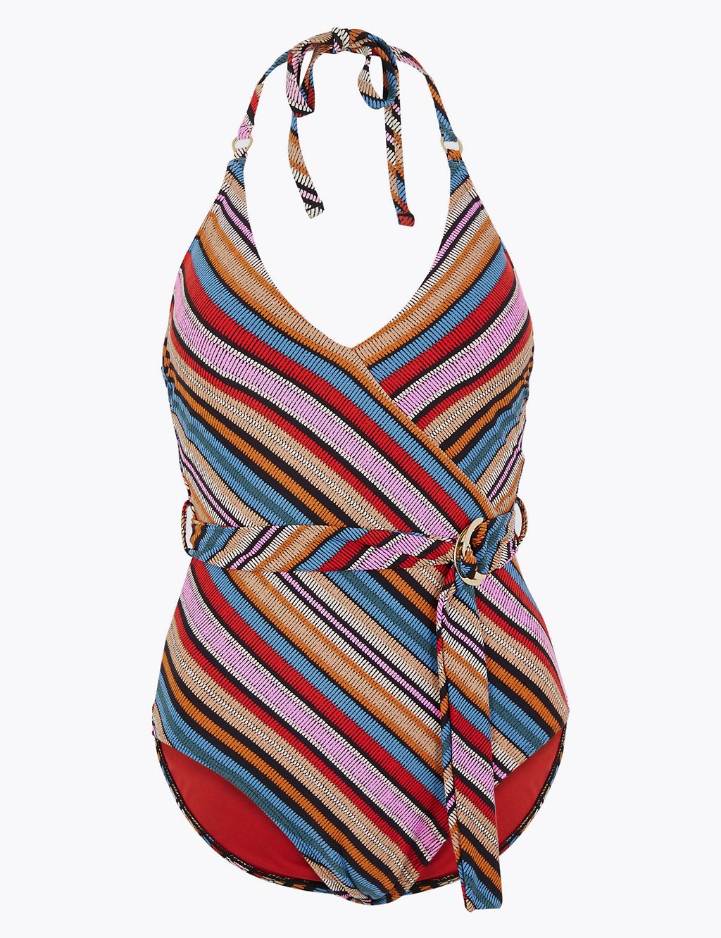 Chevron Printed Belted Halter Neck Swimsuit 1 of 5
