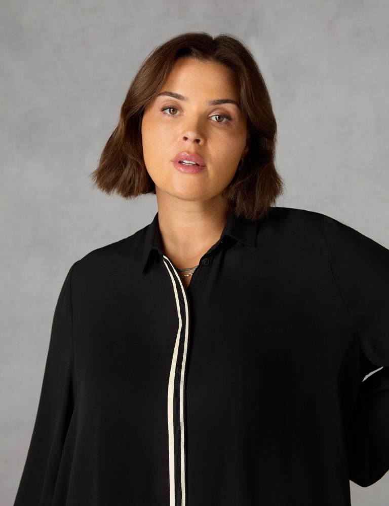 Chiffon Collared Relaxed Longline Shirt 3 of 5