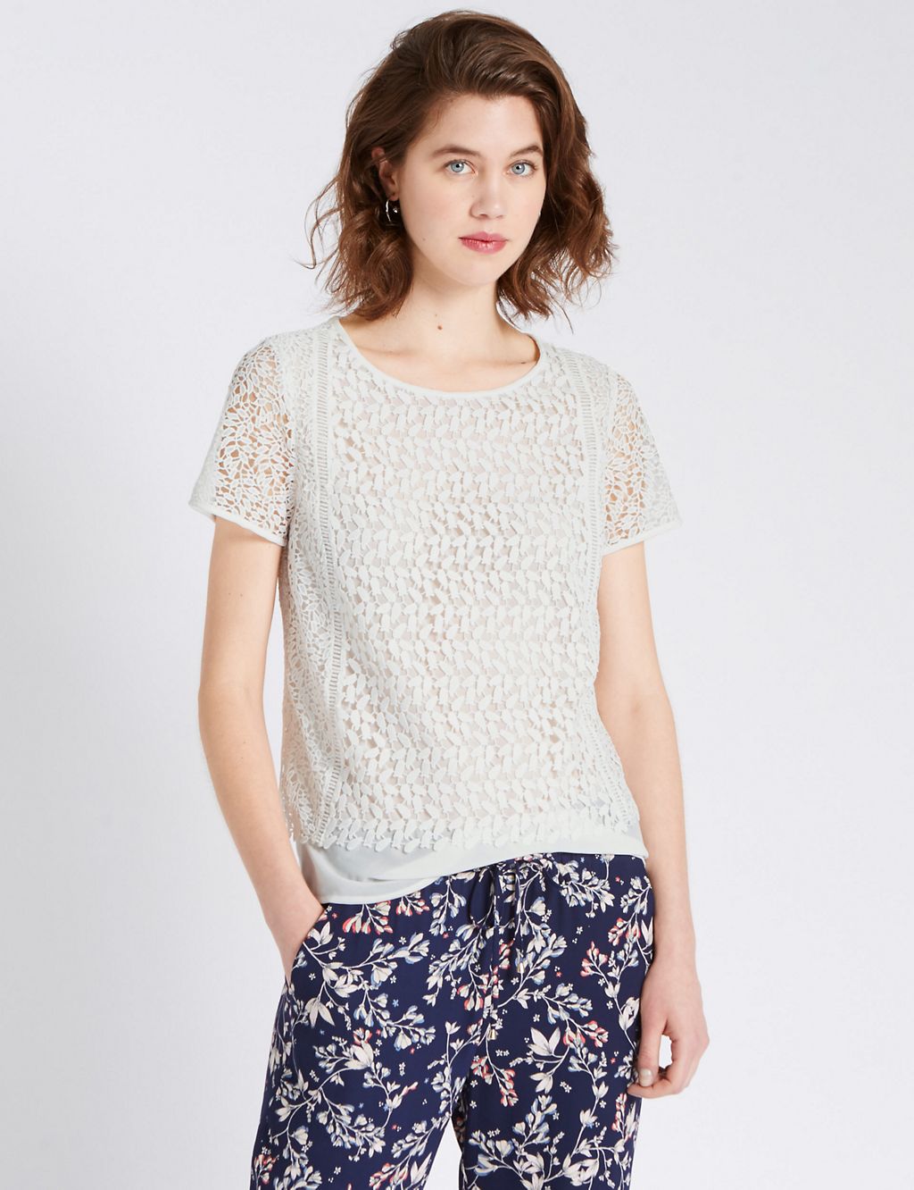 Chiffon Double Layer Lace Shell Top 3 of 3