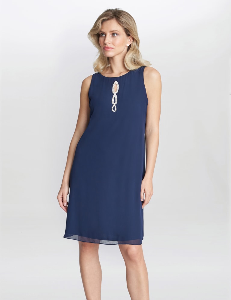 Chiffon Embellished Shift Dress with Cape Gina Bacconi M S