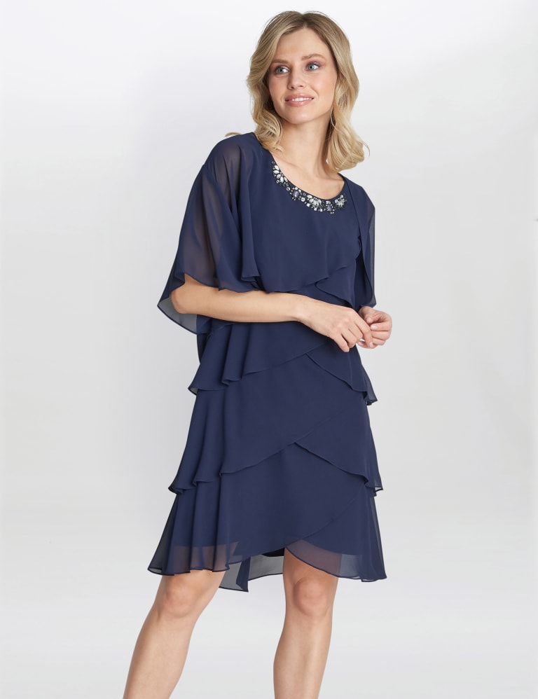Chiffon Embellished Tiered Dress Jacket
