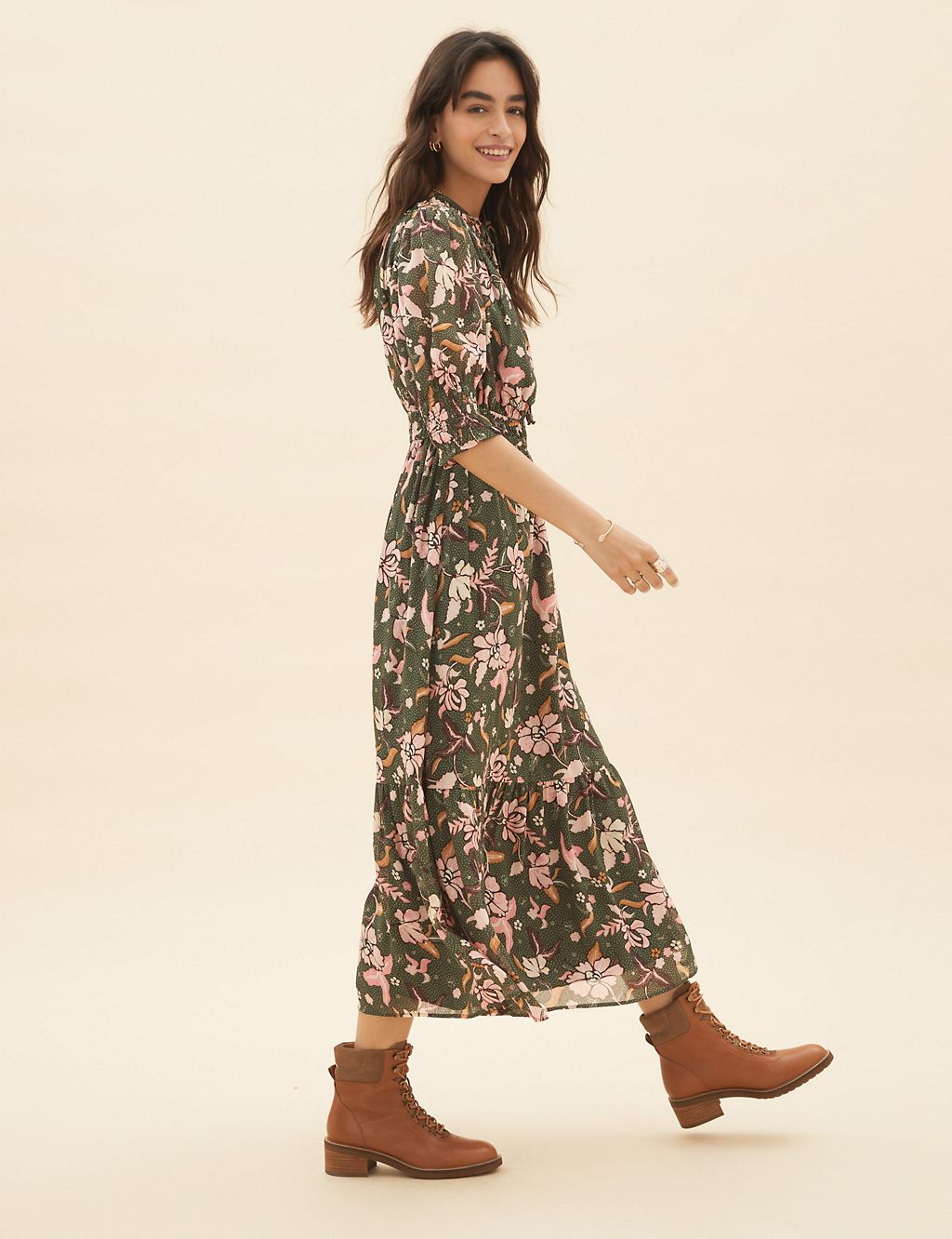 Chiffon Floral Midaxi Waisted Dress 3 of 5