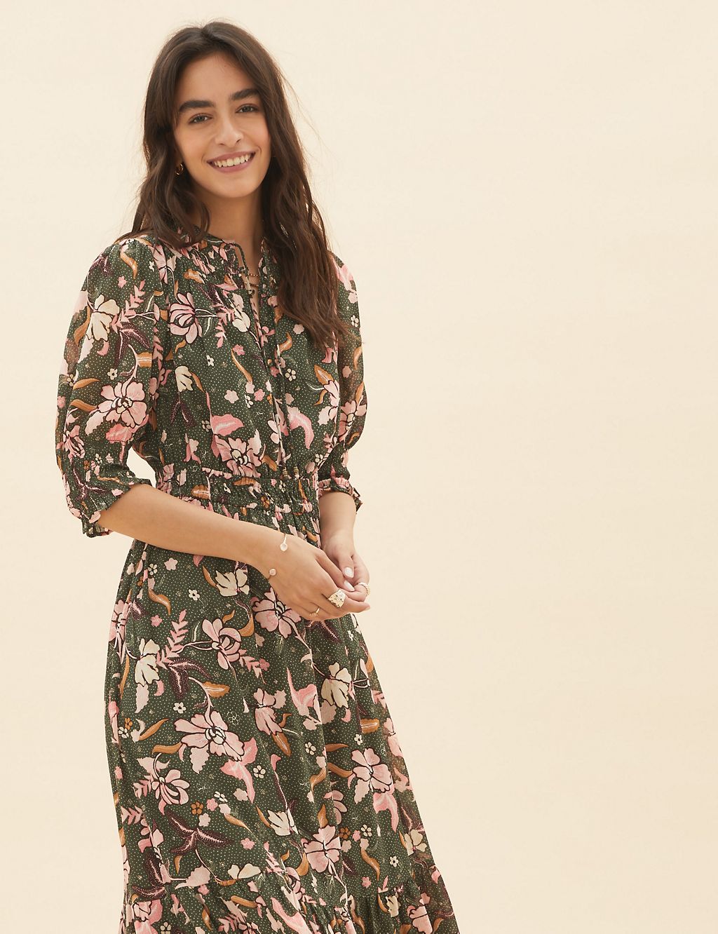 Chiffon Floral Midaxi Waisted Dress 2 of 5