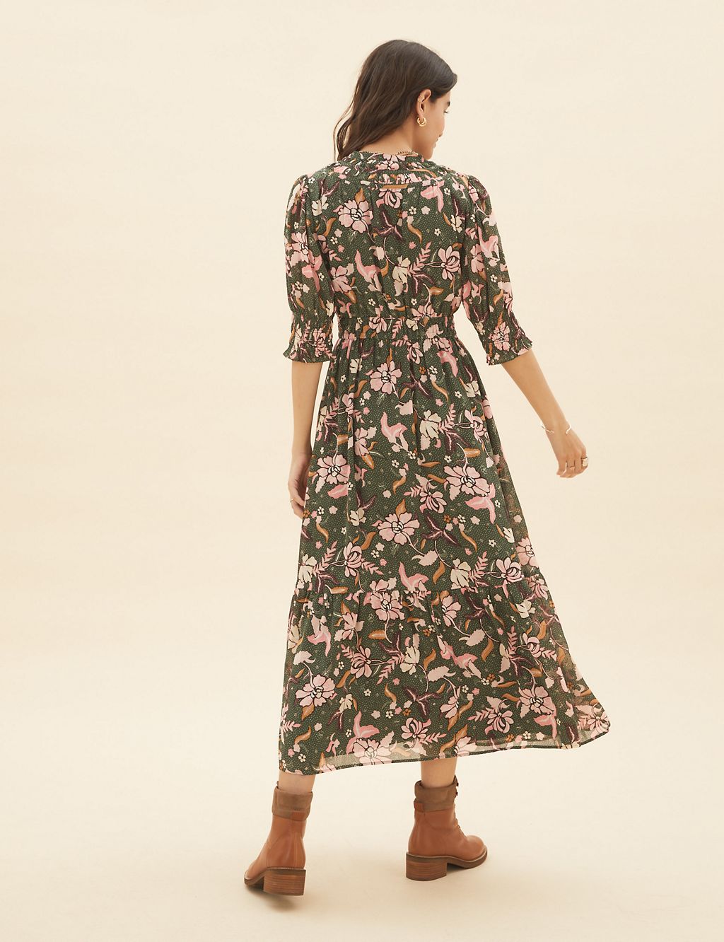 Chiffon Floral Midaxi Waisted Dress 5 of 5
