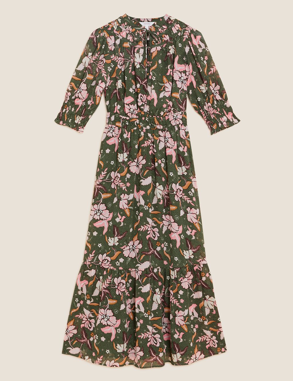 Chiffon Floral Midaxi Waisted Dress 1 of 5