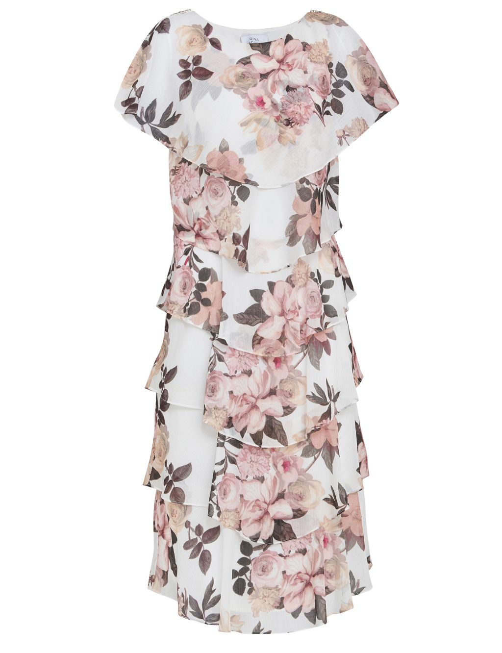 Buy Chiffon Floral Round Neck Midi Tiered Dress | Gina Bacconi | M&S