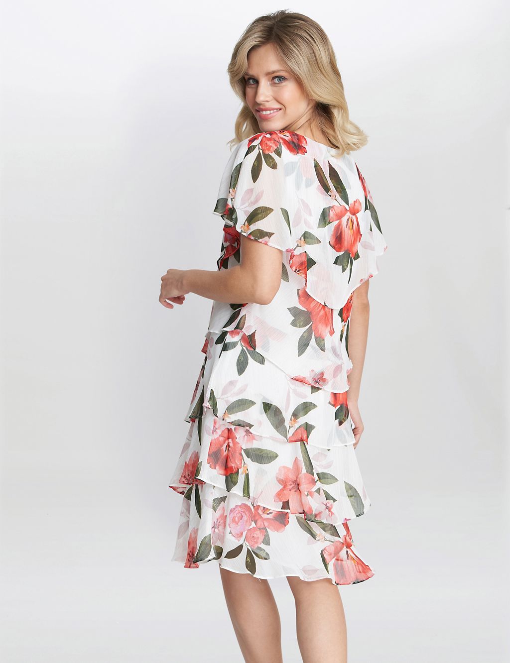 Chiffon Floral V-Neck Tiered Shift Dress | Gina Bacconi | M&S