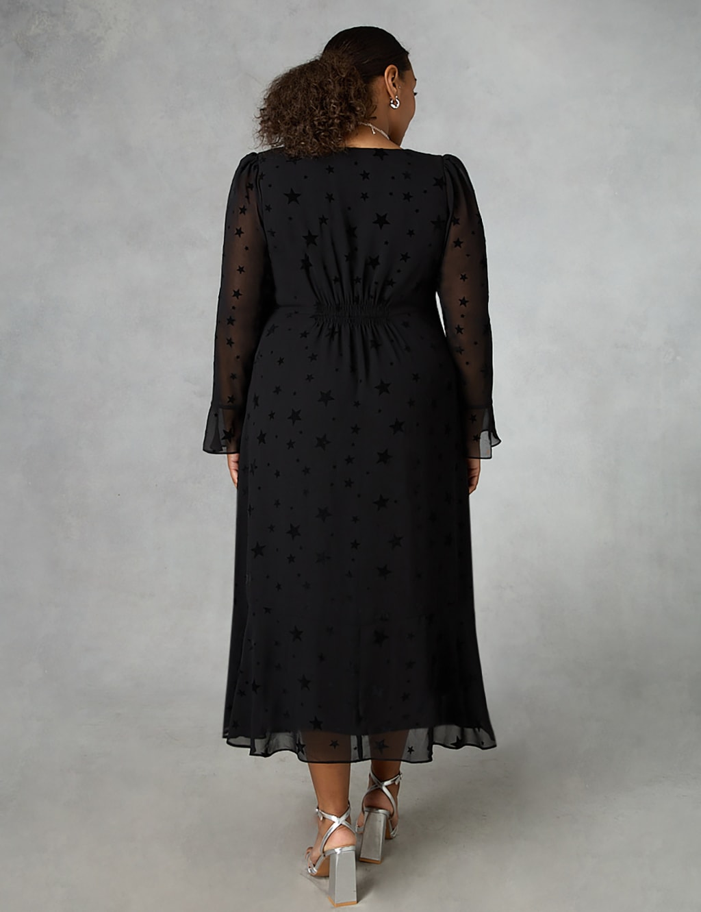 Star printed v neck short hotsell sleeve midi asymmetric chiffon dress
