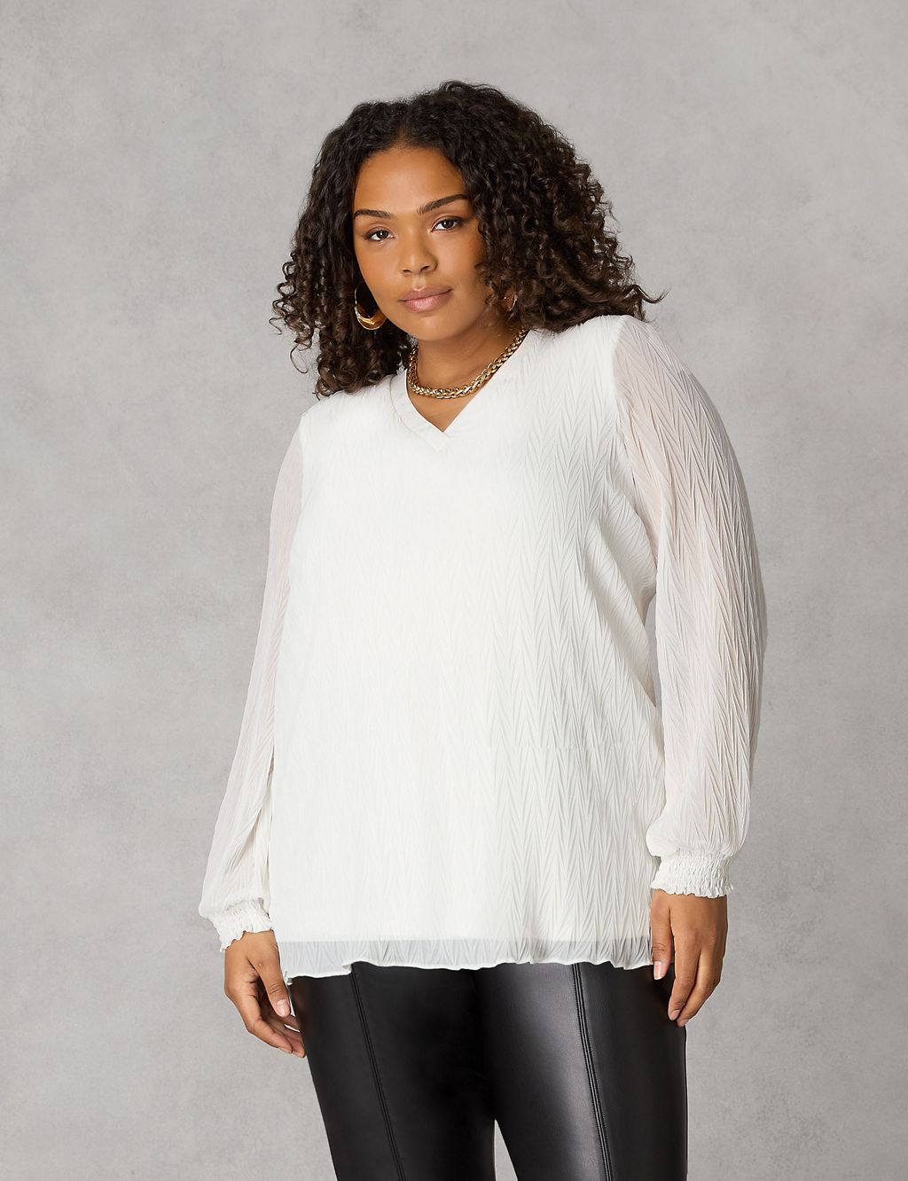 Chiffon Textured V-Neck Relaxed Blouse 5 of 6