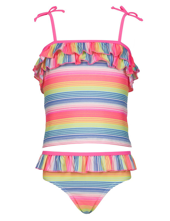 Chlorine Resist Frilled & Striped Tankini (5-14 Years) Image 1 of 2