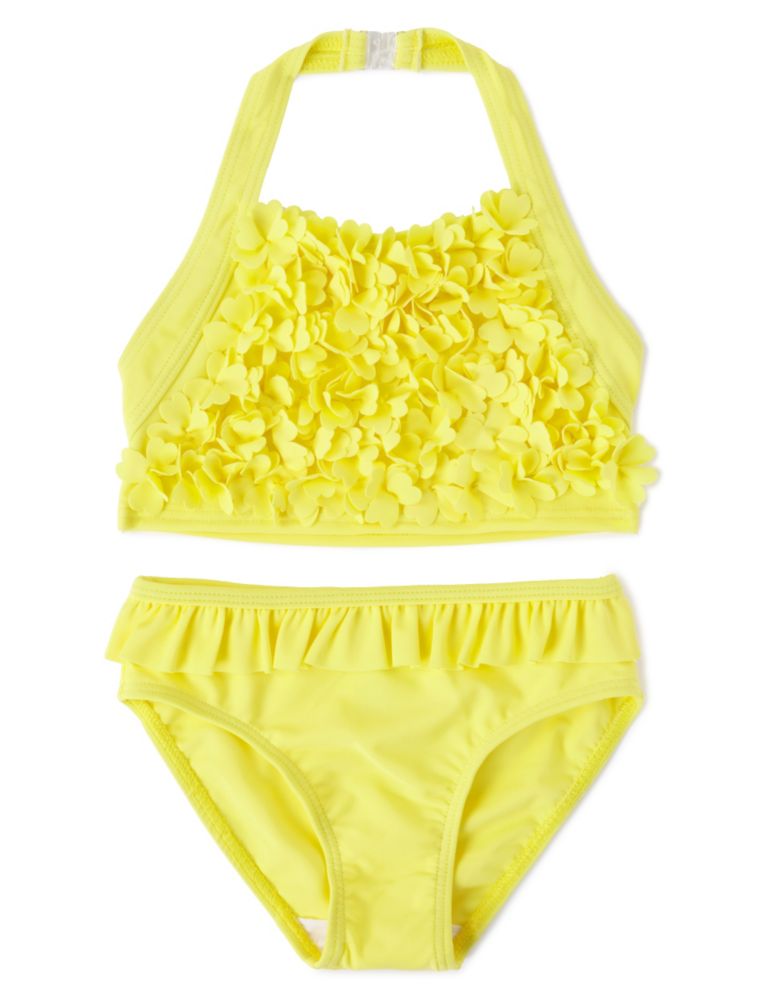 Chlorine Resistant Lycra® Xtra Life™ Halterneck 3D Floral Frilled Tankini (1-7 Years) 1 of 3