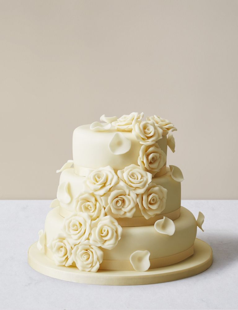 Chocolate Rose Wedding Cake with White Chocolate Icing - Buttercream Sponge (Serves 140) Last order date 26th March 1 of 2