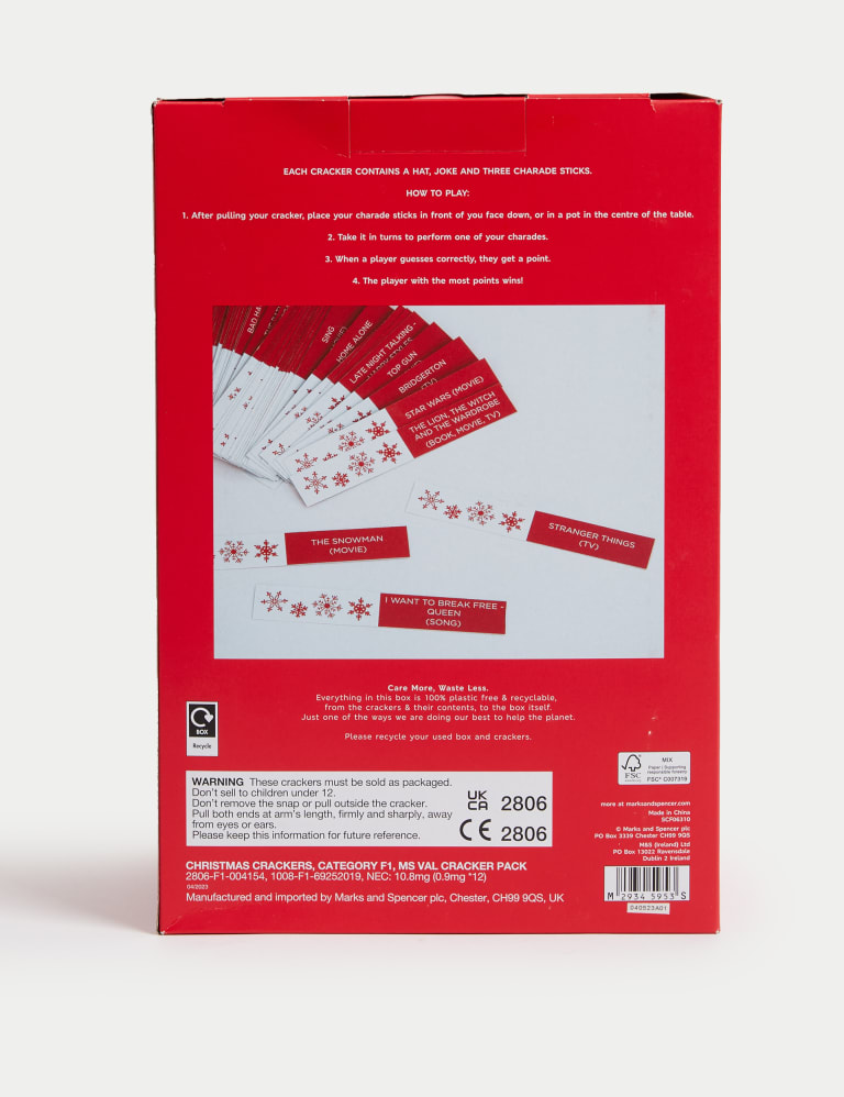 Christmas Crackers & Charade Game Pack of 12, 1 Santa Design M&S