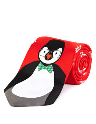 Christmas Penguin Print Tie | M&S Collection | M&S