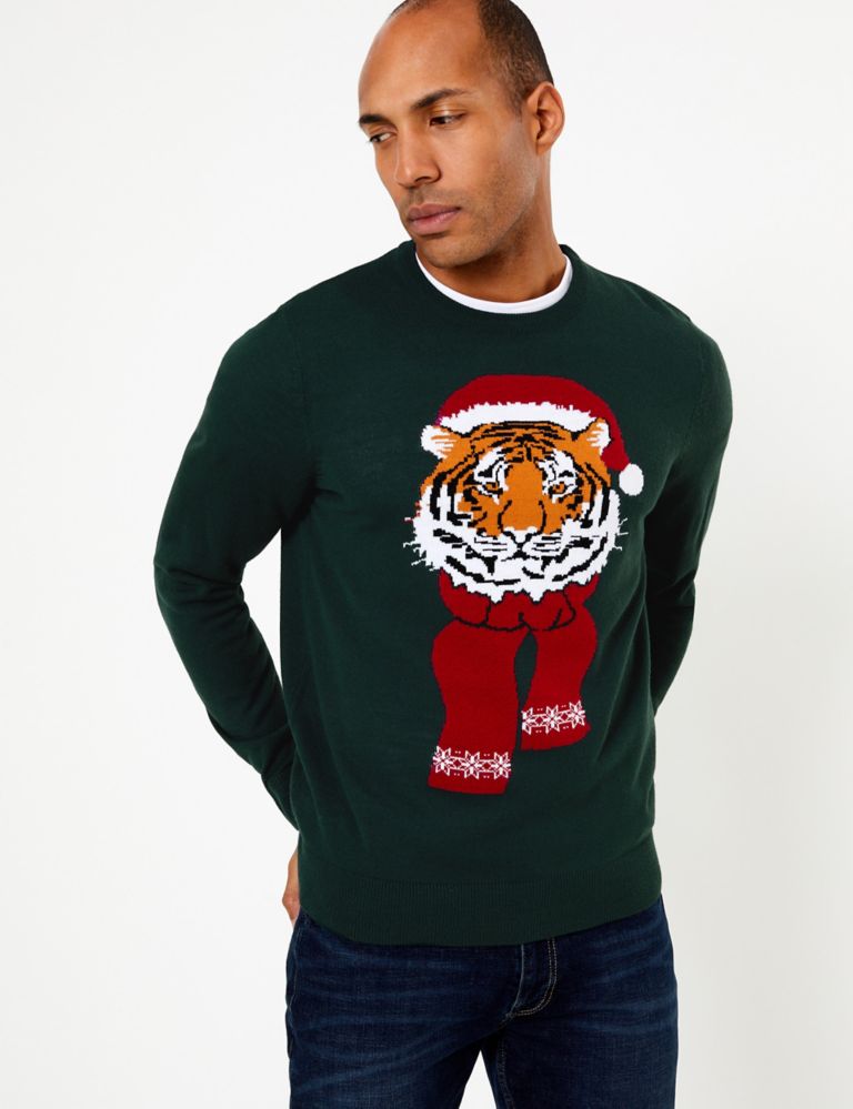 Christmas Tiger with Hat Design Crew Neck Jumper 1 of 4