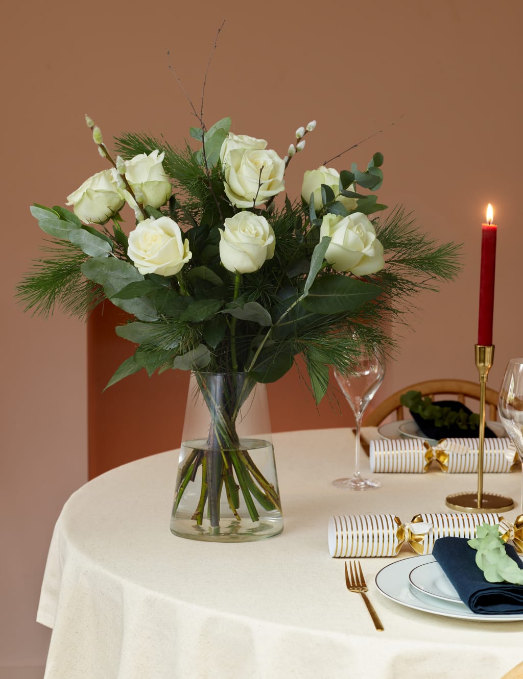 Christmas White Roses Flowers Bouquet | M&S
