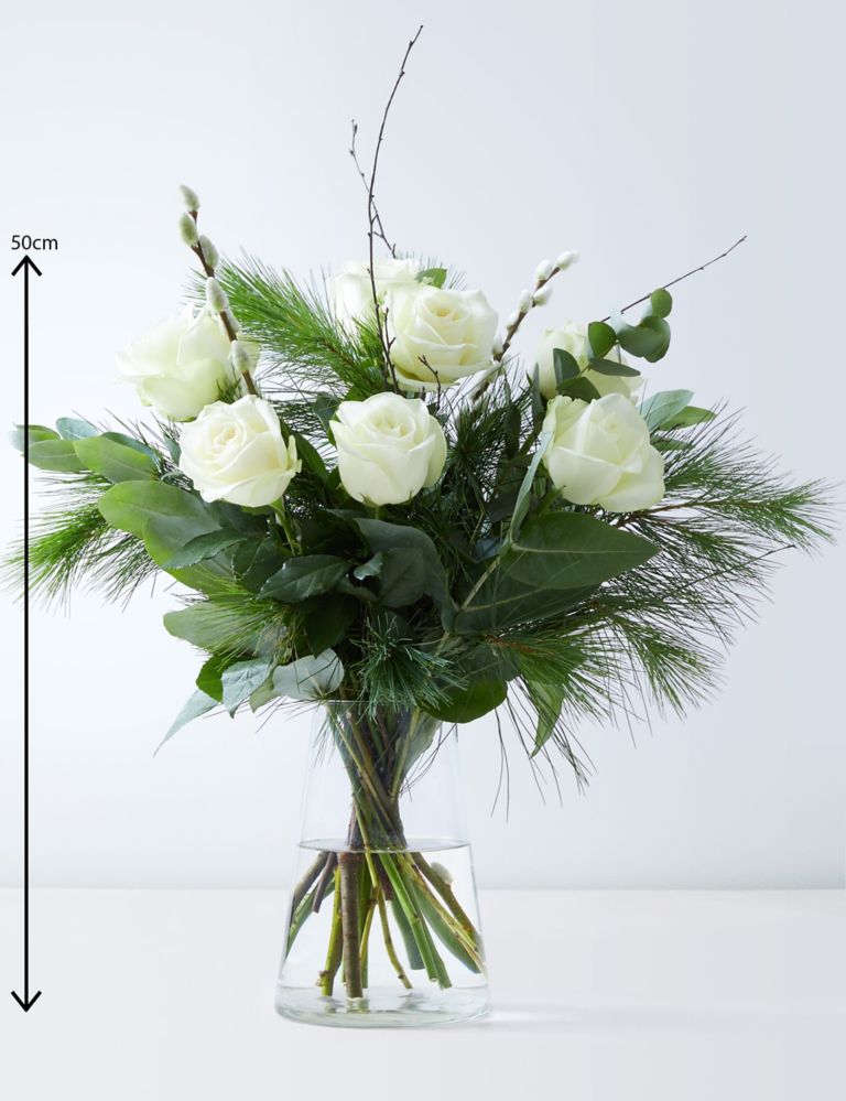 Christmas White Roses Flowers Bouquet 3 of 4