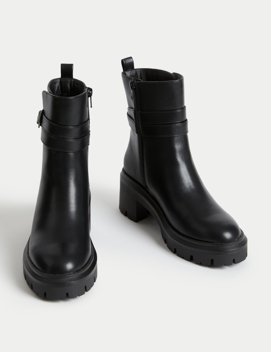 Black leather boots chunky heel store