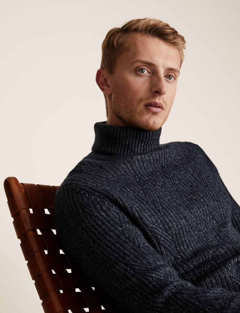 Chunky Cable Roll Neck Jumper With Wool 1 of 4