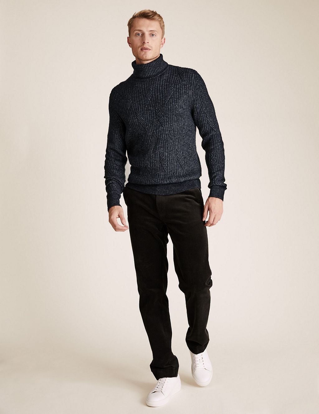 Chunky Cable Roll Neck Jumper With Wool 2 of 4