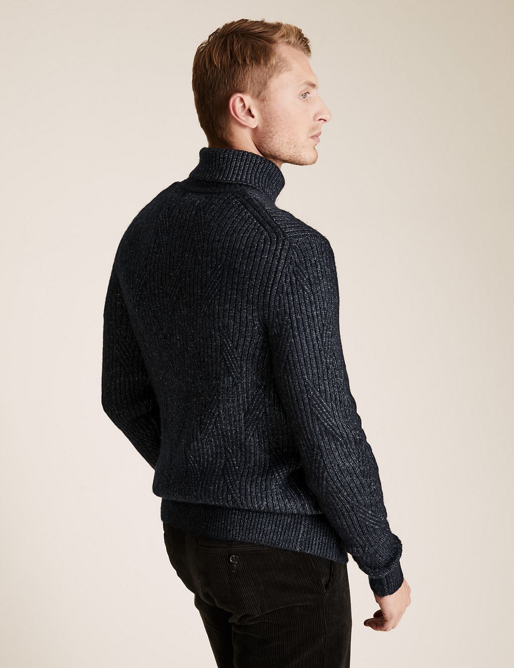 Chunky Cable Roll Neck Jumper With Wool 4 of 4