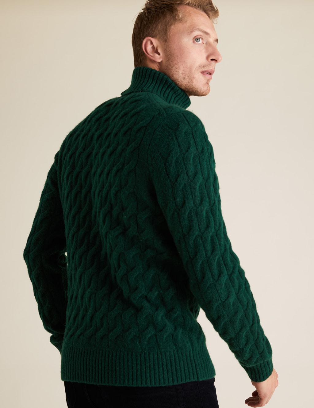 Chunky cable knit roll neck jumper mens hotsell