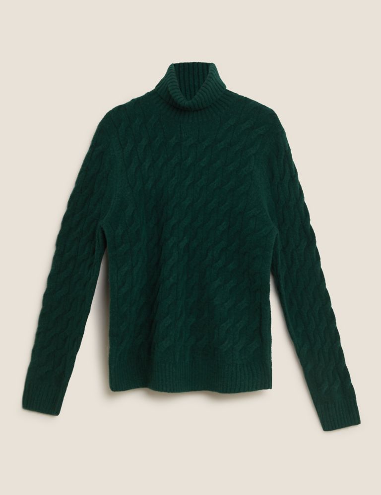 Premium Chunky Cable Knit Fluffy Jumper In Khaki Green