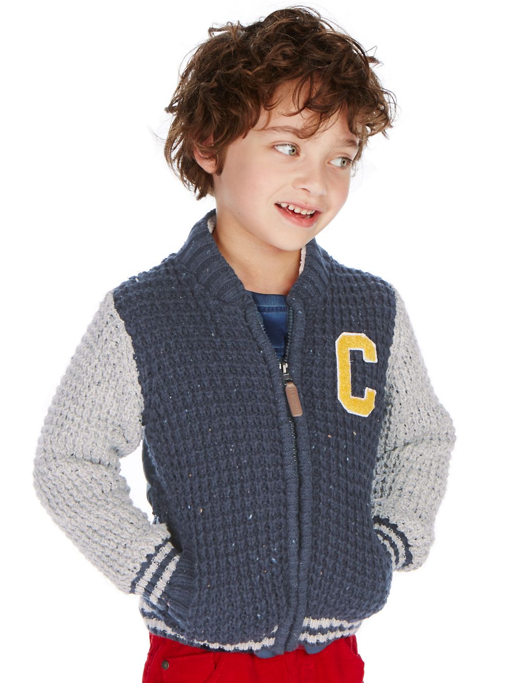 Chunky Knit Zip Through Jumper with Wool (1-7 Years) 3 of 4