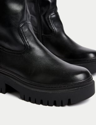 Black flat chunky boots sale