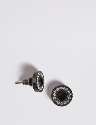 Circle Stone Diamanté Stud Earrings Image 2 of 3