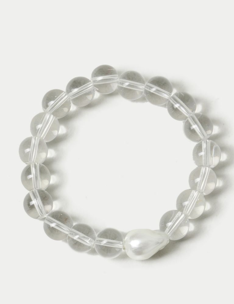 Clear Resin and Pearl Ball Stretch Bracelet 2 of 2