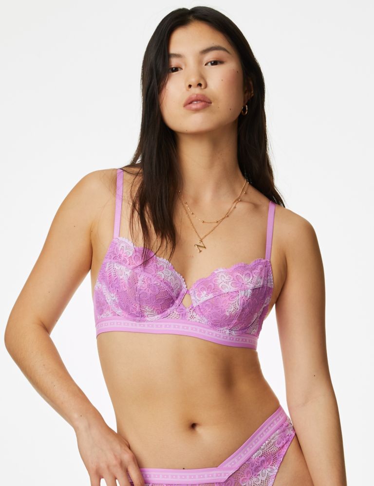 GIRLADY Lace Unpadded Bra Nylon Set - Purple Sexy Underwear Briefs