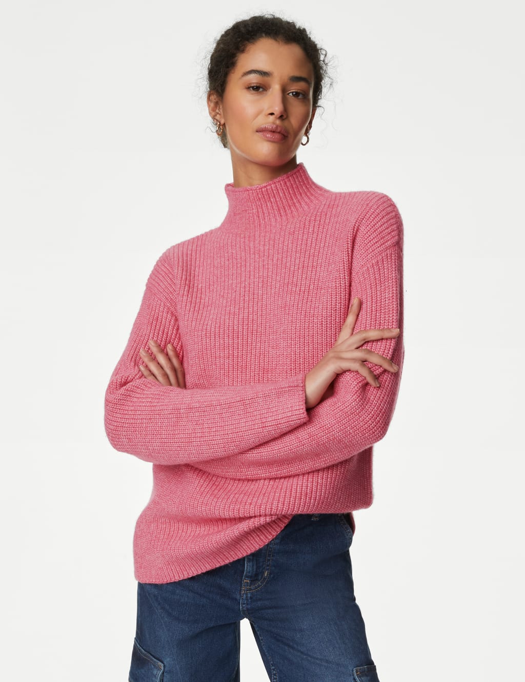 Cloud yarn Ribbed Funnel Neck Jumper
