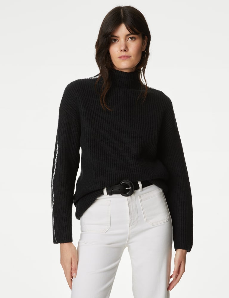 Cloud yarn Ribbed Funnel Neck Jumper M S Collection M S