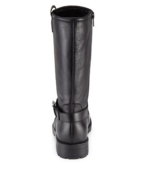 Coated Leather Ankle High Riding Boots Image 2 of 5
