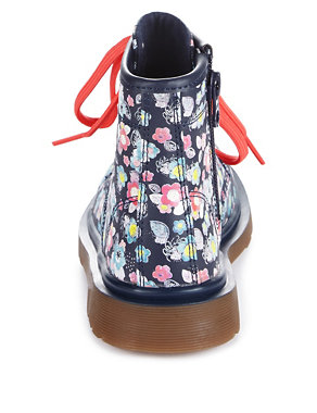 Coated Leather Floral Lace Up Ankle Boots (Younger Girls) Image 2 of 6