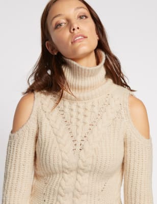 Cable knit outlet cold shoulder sweater