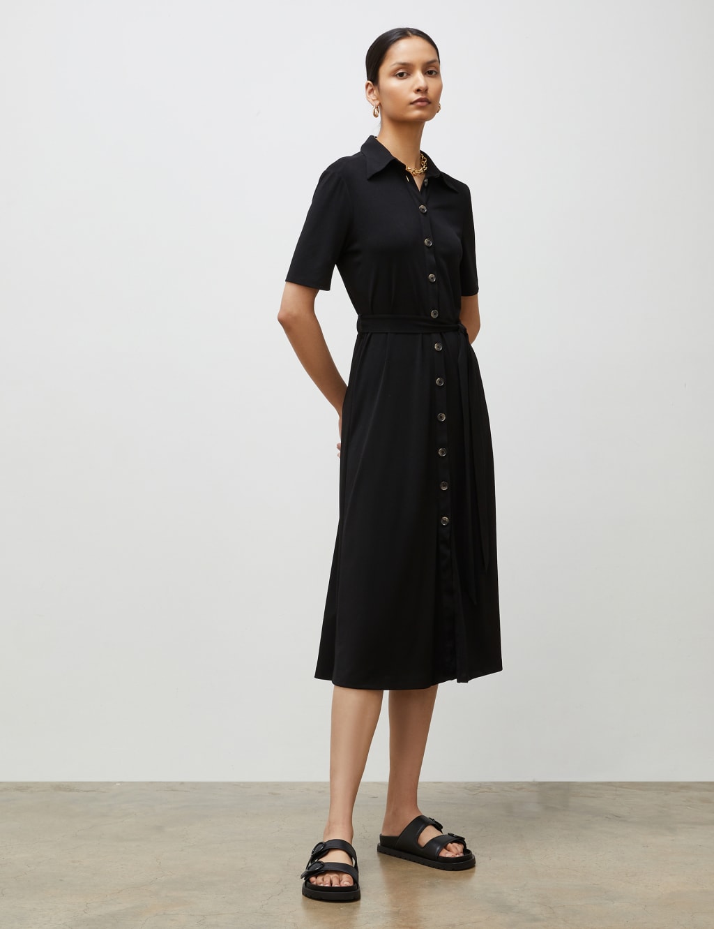 Midi shirt dress with cheap pockets
