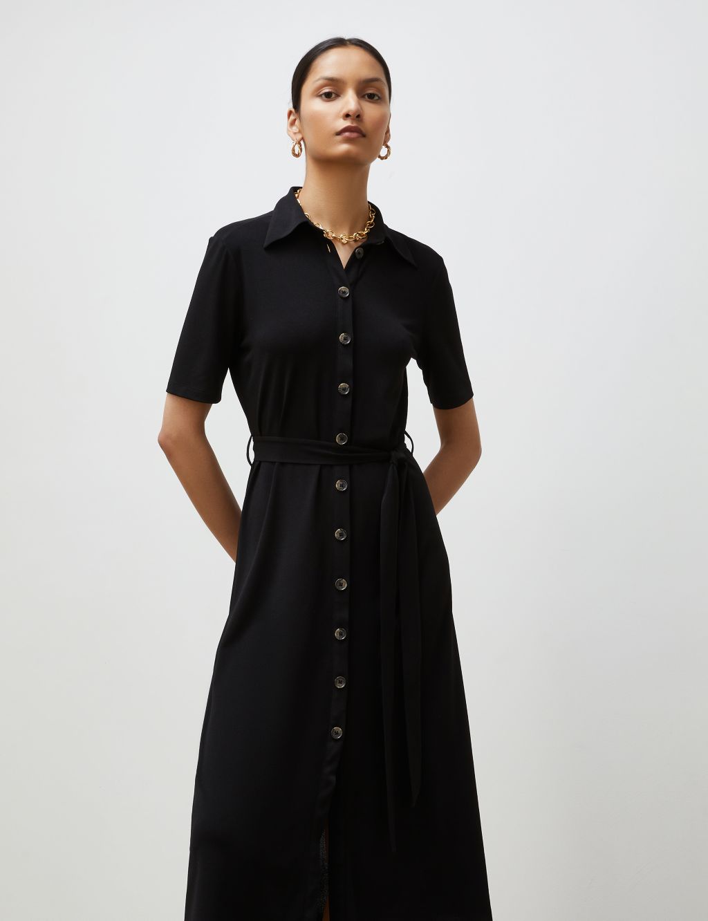 Collared Belted Midi Shirt Dress 1 of 4